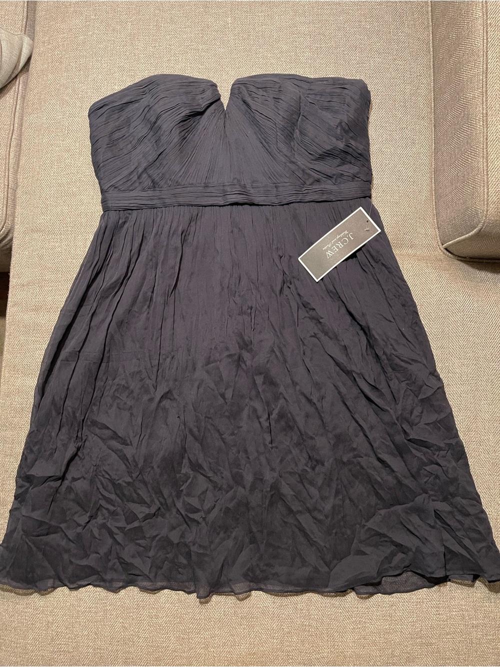 J.Crew NWT 100% Silk Strapless Empire Waist Dress Navy Size 16